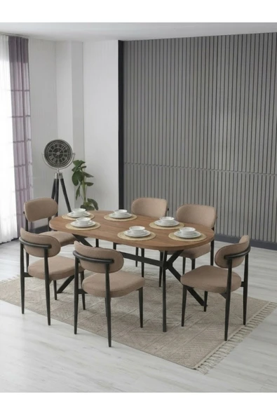 LUNA ARYA YEMEK MASASI TAKIMI / 6 KİŞİLİK MDF MASA & POLO SANDALYE TAKIMI ürün görseli 1