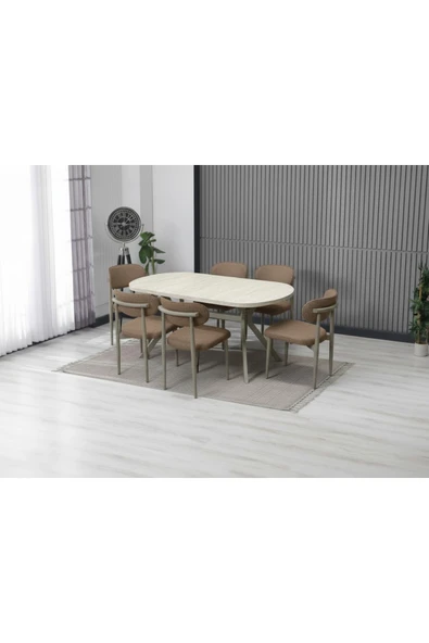 LUNA ARYA YEMEK MASASI TAKIMI / 6 KİŞİLİK MDF MASA & POLO SANDALYE TAKIMI ürün görseli 1