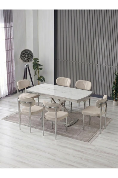 VENOXA 80X120 MDF MASA / 6 POLO SANDALYELİ MASA TAKIMI ürün görseli 1