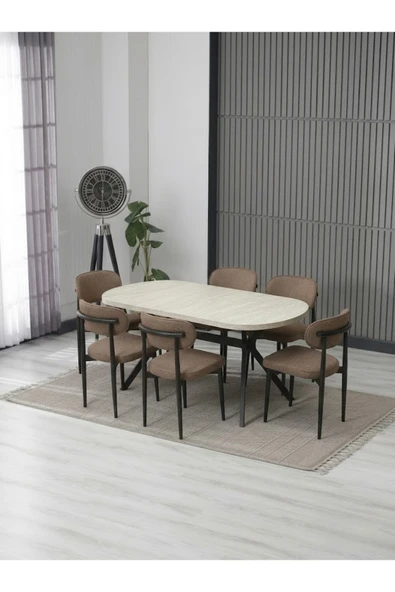 LUNA ARYA YEMEK MASASI TAKIMI / 6 KİŞİLİK MDF MASA & POLO SANDALYE TAKIMI ürün görseli 1