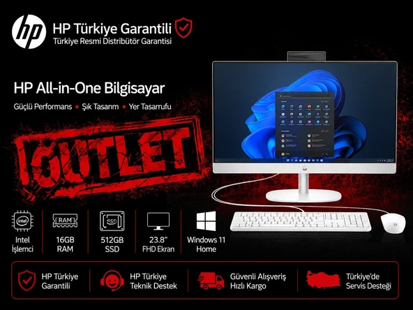 HP ProOne 240 G10 D36TKET Intel Core Ultra 5 125U 16GB RAM 512GB SSD 23.8" FHD All In One Bilgisayar FreeDOS ürün görseli 1