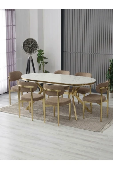LUNA ARYA LAK PANEL YEMEK MASASI TAKIMI / 6 KİŞİLİK MDF MASA & POLO SANDALYE TAKIMI ürün görseli 1