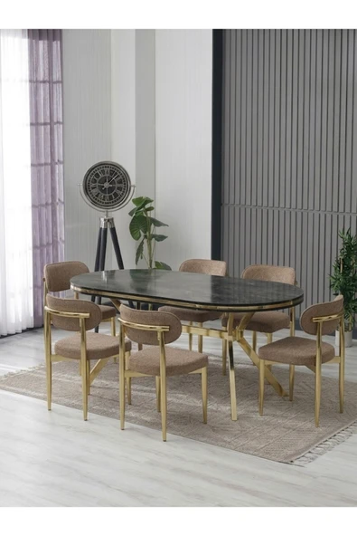 LUNA ARYA LAK PANEL YEMEK MASASI TAKIMI / 6 KİŞİLİK MDF MASA & POLO SANDALYE TAKIMI ürün görseli 1