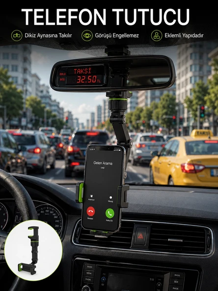 Ayarlanabilir Dikiz Aynası Telefon Tutucu Görüş Açısını Engellemeyen Araç Aparatı ürün görseli 1