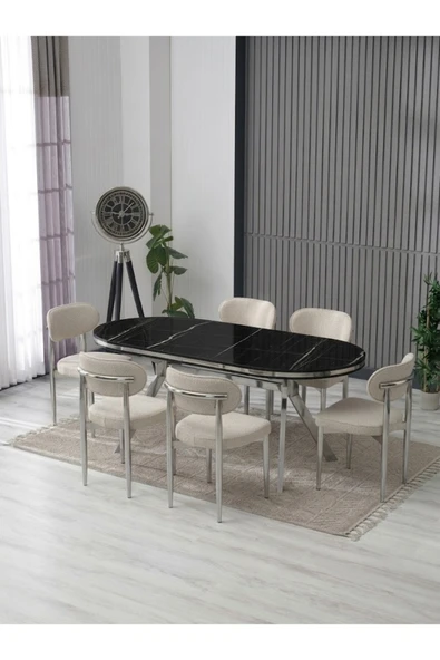 LUNA ARYA LAK PANEL YEMEK MASASI TAKIMI / 6 KİŞİLİK MDF MASA & POLO SANDALYE TAKIMI ürün görseli 1