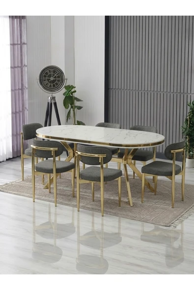 LUNA ARYA LAK PANEL YEMEK MASASI TAKIMI / 6 KİŞİLİK MDF MASA & POLO SANDALYE TAKIMI ürün görseli 1