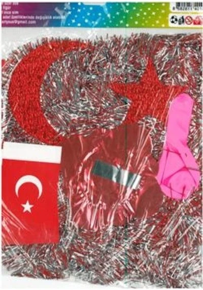 Paket Süs Takım Okul 1 çıtalı bayrak 1 balon 1 akordiyon,1 ayyıldız ürün görseli 1