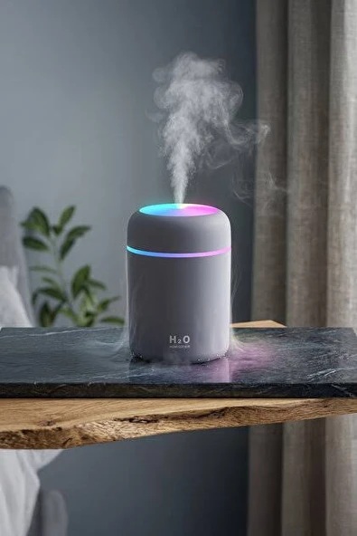 GRİ 300 ml Ulrasonik Ledli Hava Nemlendirici Buhar Makinesi Ve Aroma Difüzörü ürün görseli 1