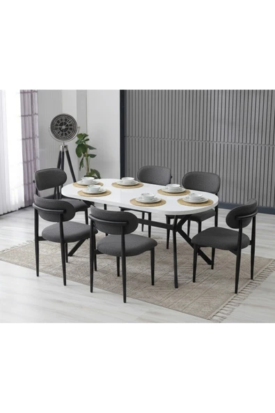LUNA ARYA YEMEK MASASI TAKIMI / 6 KİŞİLİK MDF MASA & POLO SANDALYE TAKIMI ürün görseli 1
