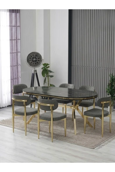 LUNA ARYA LAK PANEL YEMEK MASASI TAKIMI / 6 KİŞİLİK MDF MASA & POLO SANDALYE TAKIMI ürün görseli 1