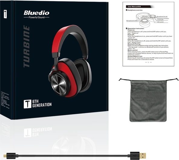 T6 Bluetooth 5.0 Kulaklık Kırmızı - Resim 3