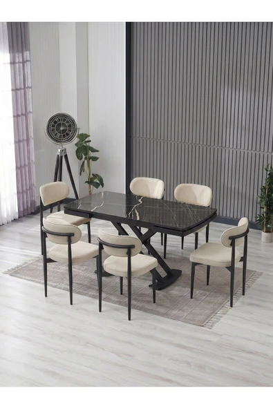 VENOXA 80X120 MDF MASA / 6 POLO SANDALYELİ MASA TAKIMI ürün görseli 1