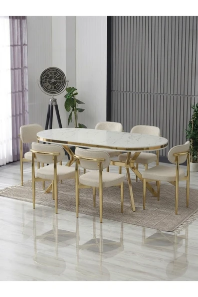 LUNA ARYA LAK PANEL YEMEK MASASI TAKIMI / 6 KİŞİLİK MDF MASA & POLO SANDALYE TAKIMI ürün görseli 1
