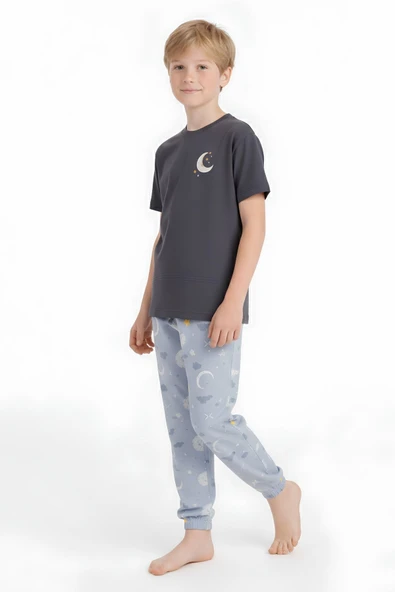 Erkek Çocuk %100 Pamuk Kumaş Pijama Takımı 8-13 Yaş 12712IS ürün görseli 1