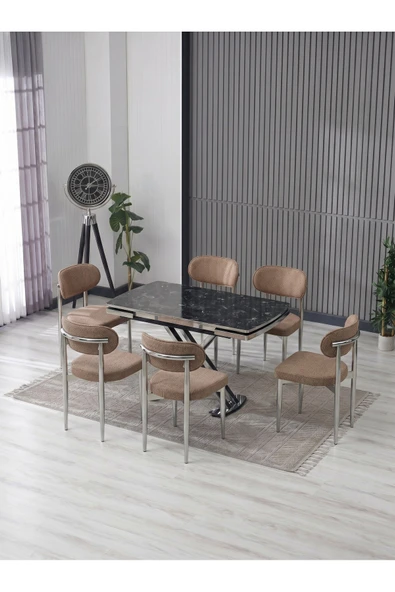 VENOXA 80X120 MDF MASA / 6 POLO SANDALYELİ MASA TAKIMI ürün görseli 1
