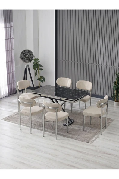VENOXA 80X120 MDF MASA / 6 POLO SANDALYELİ MASA TAKIMI ürün görseli 1
