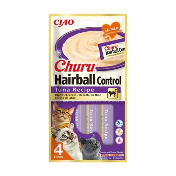 CIAO Churu Cream Hairball Tüy Yumağı Önleyici Ton Balıklı Sıvı Kedi Ödül Maması 14 Gr (4'lü) ürün görseli 1