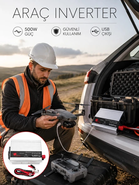 Araçtan Ev Tipi Priz 500W Kullanımı İnvertör ürün görseli 1