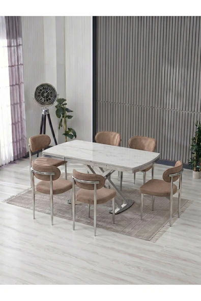 VENOXA 80X120 MDF MASA / 6 POLO SANDALYELİ MASA TAKIMI ürün görseli 1