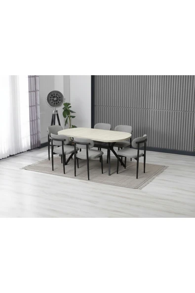 LUNA ARYA YEMEK MASASI TAKIMI / 6 KİŞİLİK MDF MASA & POLO SANDALYE TAKIMI ürün görseli 1