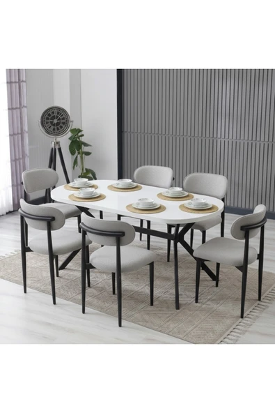 LUNA ARYA YEMEK MASASI TAKIMI / 6 KİŞİLİK MDF MASA & POLO SANDALYE TAKIMI ürün görseli 1