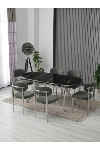 LUNA ARYA LAK PANEL YEMEK MASASI TAKIMI / 6 KİŞİLİK MDF MASA & POLO SANDALYE TAKIMI ürün görseli 1