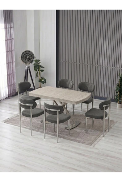 VENOXA 80X120 MDF MASA / 6 POLO SANDALYELİ MASA TAKIMI ürün görseli 1