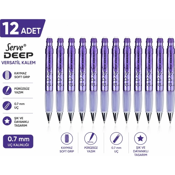 Deep Versatil Kalem 0.7mm Metalik Mor Yıldız 6'lı Paket ürün görseli 1