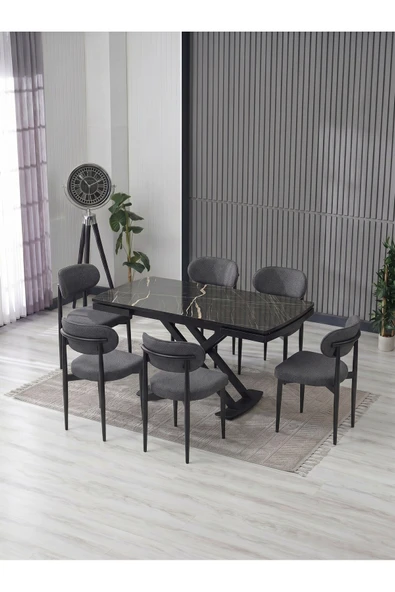 VENOXA 80X120 MDF MASA / 6 POLO SANDALYELİ MASA TAKIMI ürün görseli 1
