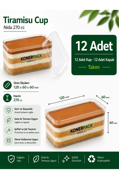 KONERPACK Tiramisu Cup Nida 270 cc - 12 Adet Kapaklı ürün görseli 1