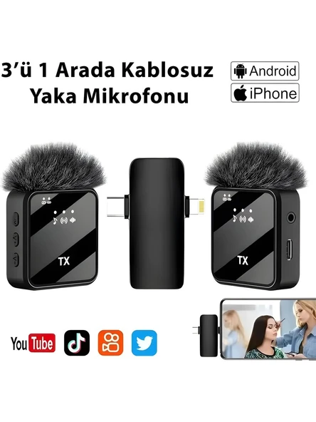 Abatech F15-2 Profesyonel Kablosuz Yaka Mikrofonu Type-C Uyumlu, Gürültü Engelleme, Youtube Tiktok Röportaj Kayıt Mikrofonu ürün görseli 1