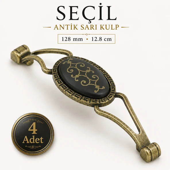 (4 ADET) Seçil Antik Sarı (128 mm-12.8 cm) Metal Mobilya Mutfak Dolabı Dolap Kulpu Kulbu Kulpları ürün görseli 1