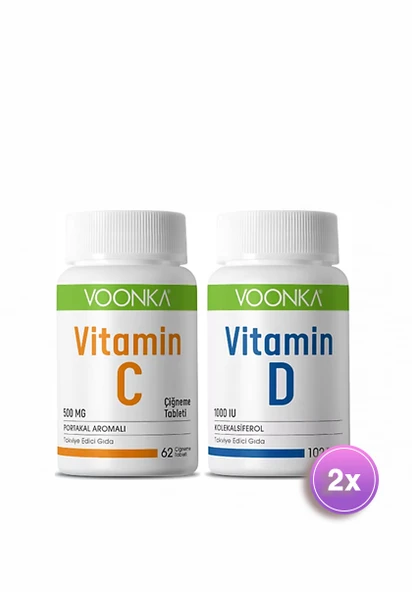 Voonka Vitamin C Portakal Aromalı 60 Adet Çiğneme Tableti + Vitamin D İçeren Takviye Edici Gıda 90 Kapsül ürün görseli 1