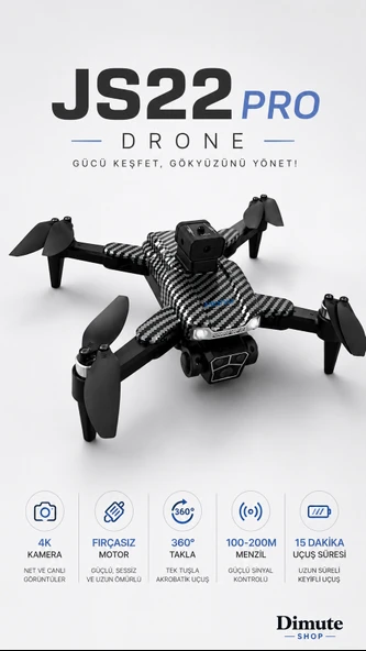 JS22 Pro Drone 4K Kameralı Fırçasız Motorlu Çift Lens Korumalı 360 Takla Drone ürün görseli 1
