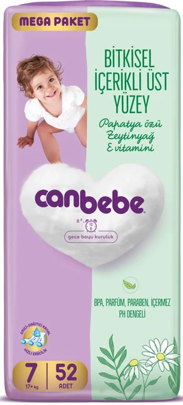 Canbebe Bitkisel İçerikli Üst Yüzey Mega Paket 17+ Kg 7 Beden 52 Adet ürün görseli 1