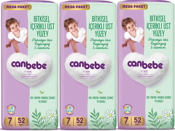 Canbebe Bitkisel İçerikli Üst Yüzey Mega Paket 17+ Kg 7 Beden 156 Adet ürün görseli 1