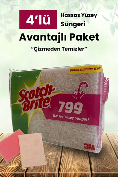 Scotch Brite 3m-sb 799 Pembe Hassas Süngerli Ovma Pedi 4'lü ürün görseli 1