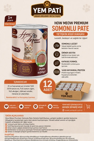 How Meow Pate Kısırlaştırılmış Yetişkin Kedi Maması Somonlu 12 ADET ürün görseli 1