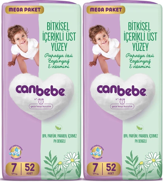 Canbebe Bitkisel İçerikli Üst Yüzey Mega Paket 17+ Kg 7 Beden 104 Adet ürün görseli 1