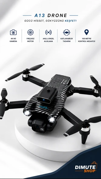 A13 Drone 4K HD Kameralı Fırçasız Motor Akıllı Engel Sensörlü Katlanabilir Drone ürün görseli 1