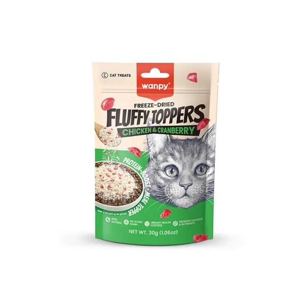 Wanpy Fluffy Topper Dondurularak Kurutulmuş Tavuklu ve Kızılcıklı Kedi Ödül Maması 30 Gr ürün görseli 1