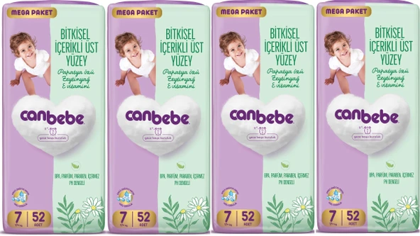 Canbebe Bitkisel İçerikli Üst Yüzey Mega Paket 17+ Kg 7 Beden 208 Adet ürün görseli 1