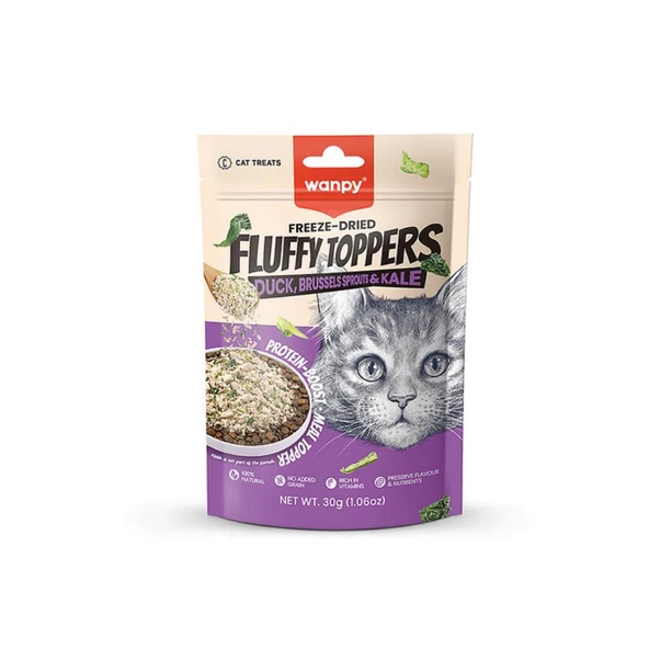 Wanpy Fluffy Topper Dondurularak Kurutulmuş Brüksel ve Kara Lahanalı Kedi Ödül Maması 30 Gr ürün görseli 1