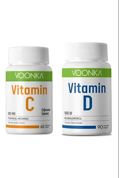 Voonka Vitamin C Portakal Aromalı 62 Çiğneme Tableti Voonka Vitamin D İçeren Takviye Edici Gıda 90 Kapsül + Voonka Vitamin D 90 Kapsül ürün görseli 1