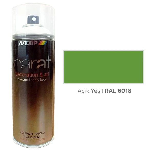 Motip Carat Akrilik Sprey Boya AÇIK YEŞİL PARLAK 400 ml - RAL6018 ürün görseli 1