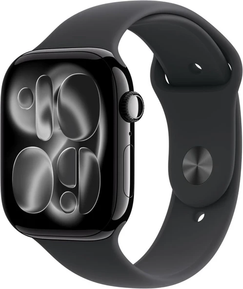 Apple Watch Series 11 GPS, 46 mm Simsiyah Alüminyum Kasa ve Siyah Spor Kordon ürün görseli 1
