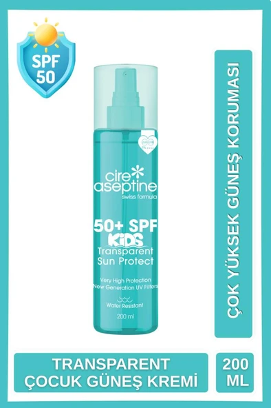 Cire Aseptine Kids 50+ SPF Yüksek Korumalı Şeffaf Çocuk Güneş Koruyucu Krem 200 ml ürün görseli 1