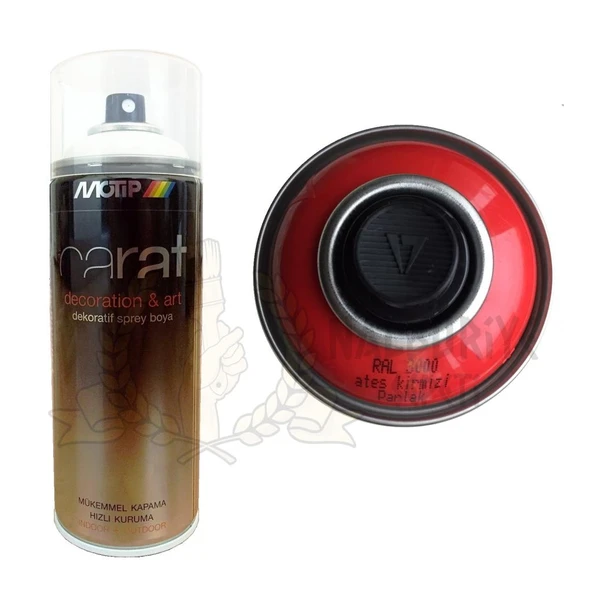 Motip Carat Akrilik Sprey Boya ATEŞ KIRMIZI PARLAK 400 ml - RAL3000 ürün görseli 1