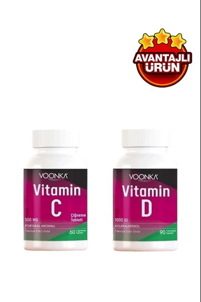 Voonka Vitamin C Portakal Aromalı 60 Adet Çiğneme Tableti + Vitamin D İçeren Takviye Edici Gıda 90 Kapsül ürün görseli 1