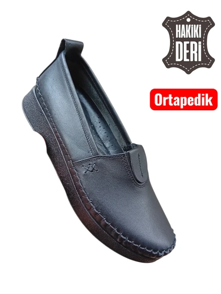 Viyolas Hakiki Deri Kadın Ayakkabısı Lastikli Düz - Resim 7